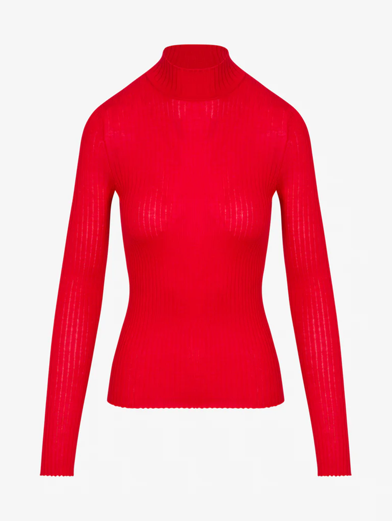 Red Cashmere Mock Neck Top