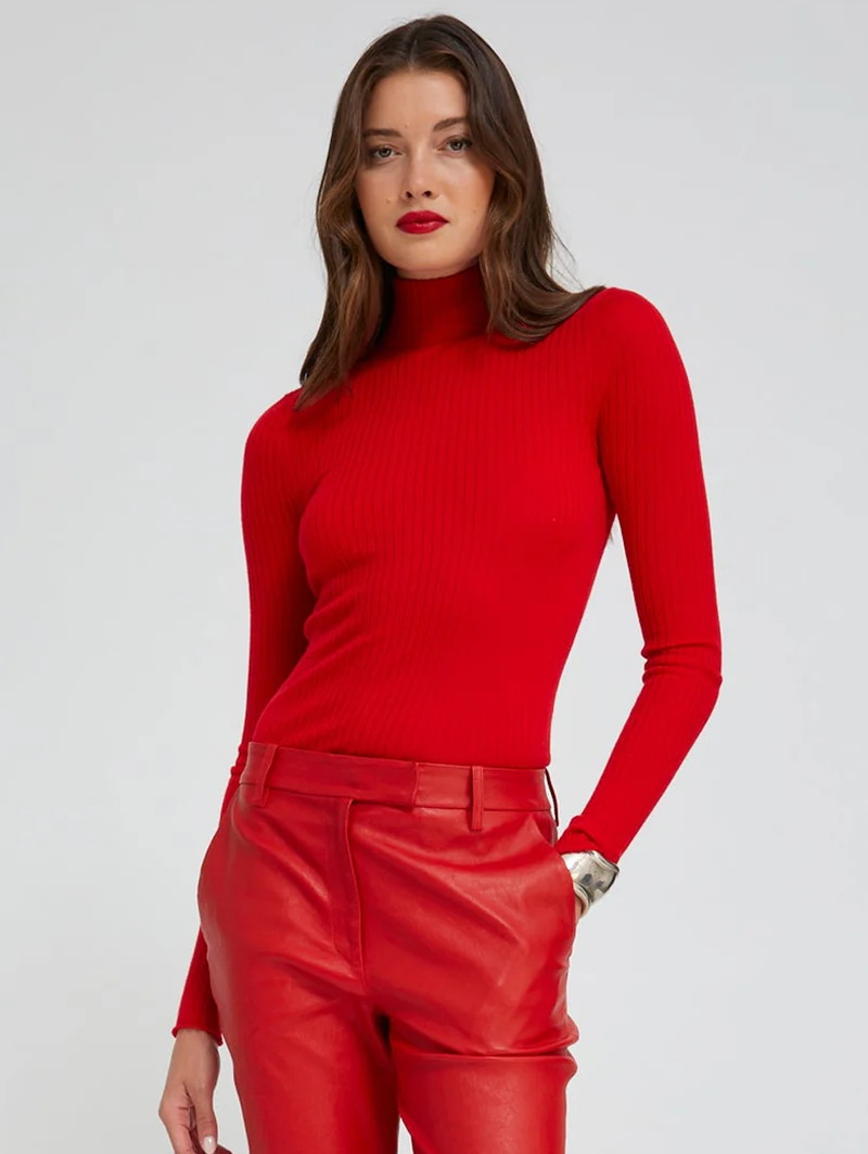 Red Cashmere Mock Neck Top