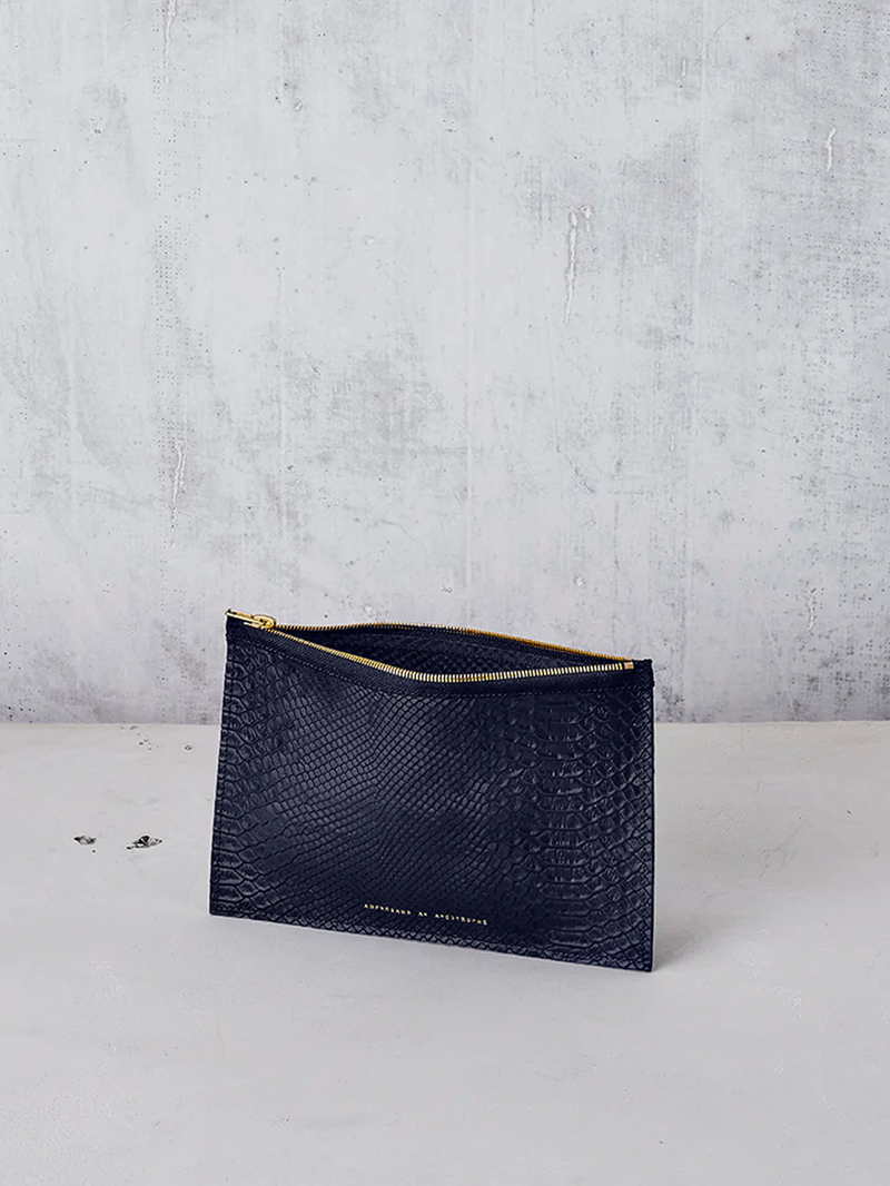 Navy Python Sideways Tote