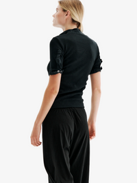 Maria Rib Henley Shirt in Black