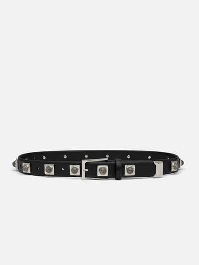 No. 2 Belt in Black Studded with Silver Plated and Speckled Stone