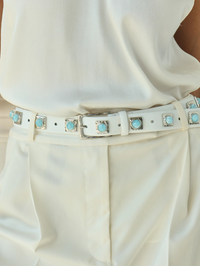 NO. 2 Belt in Chalk Studded With Silver Plating