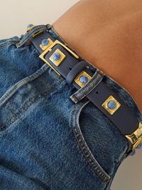 NO. 2 Belt in Navy Studded With Gold Plating