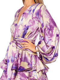 Wisteria Bedouin Ruffled Satin Mini Dress