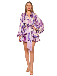 Wisteria Bedouin Ruffled Satin Mini Dress