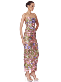 Iris 3D Floral Maraya Strapless Ankle Dress