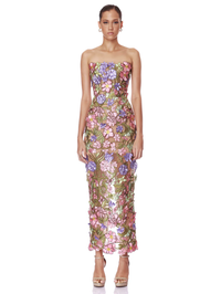 Iris 3D Floral Maraya Strapless Ankle Dress
