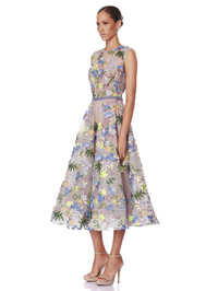 Blossom Saba Embroidered Blue Multi Midi Dress