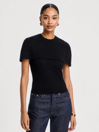 Yuki Short Sleeve Cape Top in Black