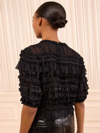 Mabel Short Sleeve Silk Top in Noir
