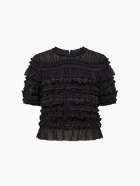 Mabel Short Sleeve Silk Top in Noir