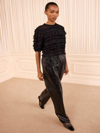 Mabel Short Sleeve Silk Top in Noir