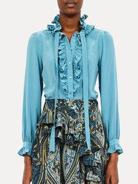 Catroux Long Sleeve Silk Blouse in Heron