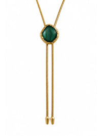 Close-up of the malachite centerpiece with lab diamonds on the BOLOLA NYC Lola Bolo in Gold.