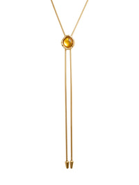 Close-up of the citrine centerpiece and lab diamonds on the BOLOLA NYC Lolita Bolo in Gold.