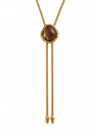 Close-up of the smokey topaz centerpiece and lab diamonds on the BOLOLA NYC Lolita Bolo in Gold.