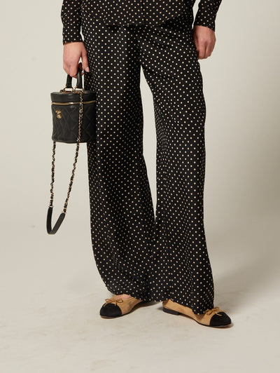 Wide Leg Easy Pants In Black Polka Dot