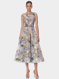 Blossom Saba Embroidered Blue Multi Midi Dress by BRONX AND BANCO-BLUE MULTI SABA-AMY Atelier