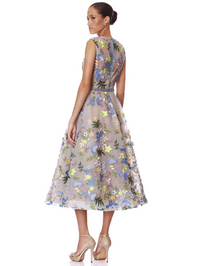 Blossom Saba Embroidered Blue Multi Midi Dress by BRONX AND BANCO - View 2
