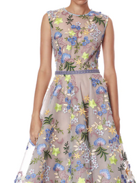 Blossom Saba Embroidered Blue Multi Midi Dress by BRONX AND BANCO - View 4