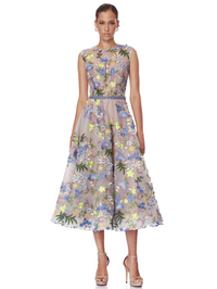 Blossom Saba Embroidered Blue Multi Midi Dress by BRONX AND BANCO - View 5