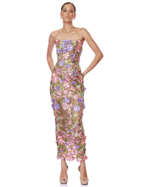 Iris 3D Floral Maraya Strapless Ankle Dress by BRONX AND BANCO - View 5