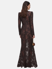 Brown Sequin Lace Maxi Dress In Brown