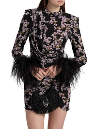 Nadine Floral Feather-Cuff Minidress by BRONX AND BANCO - View 2