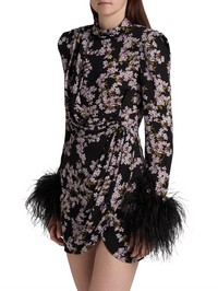 Nadine Floral Feather-Cuff Minidress by BRONX AND BANCO - View 5