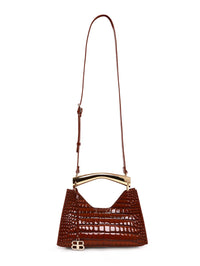 Bronx and Banco Poline croc embossed mini bag in Red shown with its adjustable shoulder strap.