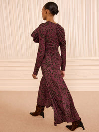 Neema Draped Jersey Top in Claret Floral