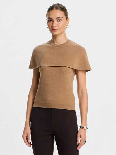 Yuki Short Sleeve Cape Top in Camel