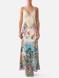 Bodrum Botanicals V-Neck Full Length Bias Slip Dress by CAMILLA-BODRUM BOTANICALS-AMY Atelier