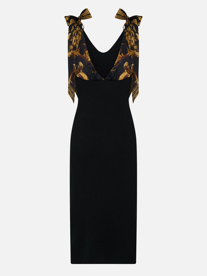 Era Of Empires Long Knit Dress With Silk Ties