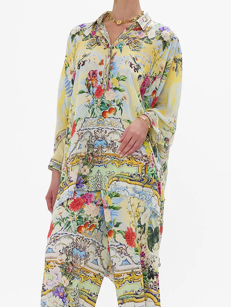 Flor Fantástica Button Up Top With Draped Back