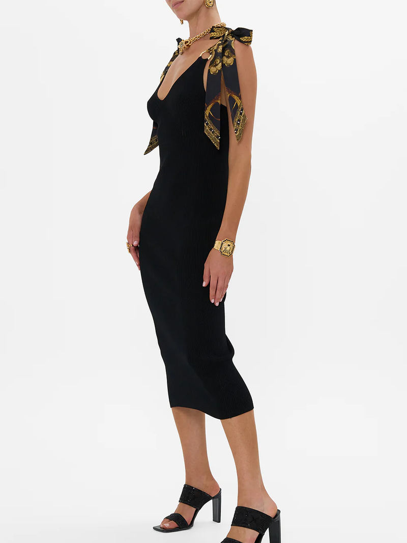 Era Of Empires Long Knit Dress With Silk Ties