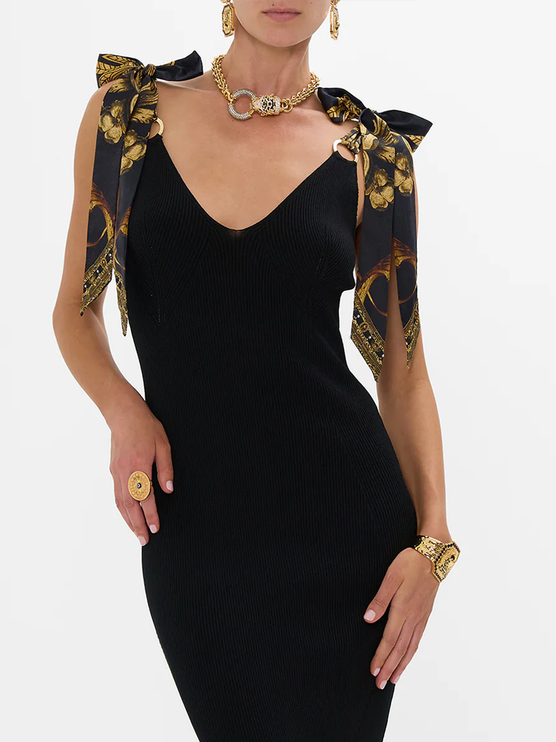 Era Of Empires Long Knit Dress With Silk Ties