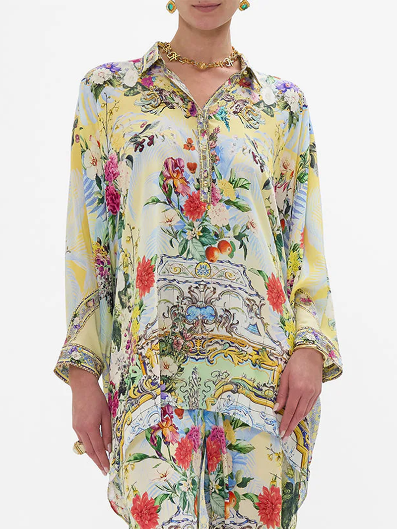 Flor Fantástica Button Up Top With Draped Back
