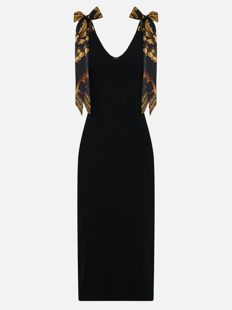 Era Of Empires Long Knit Dress With Silk Ties