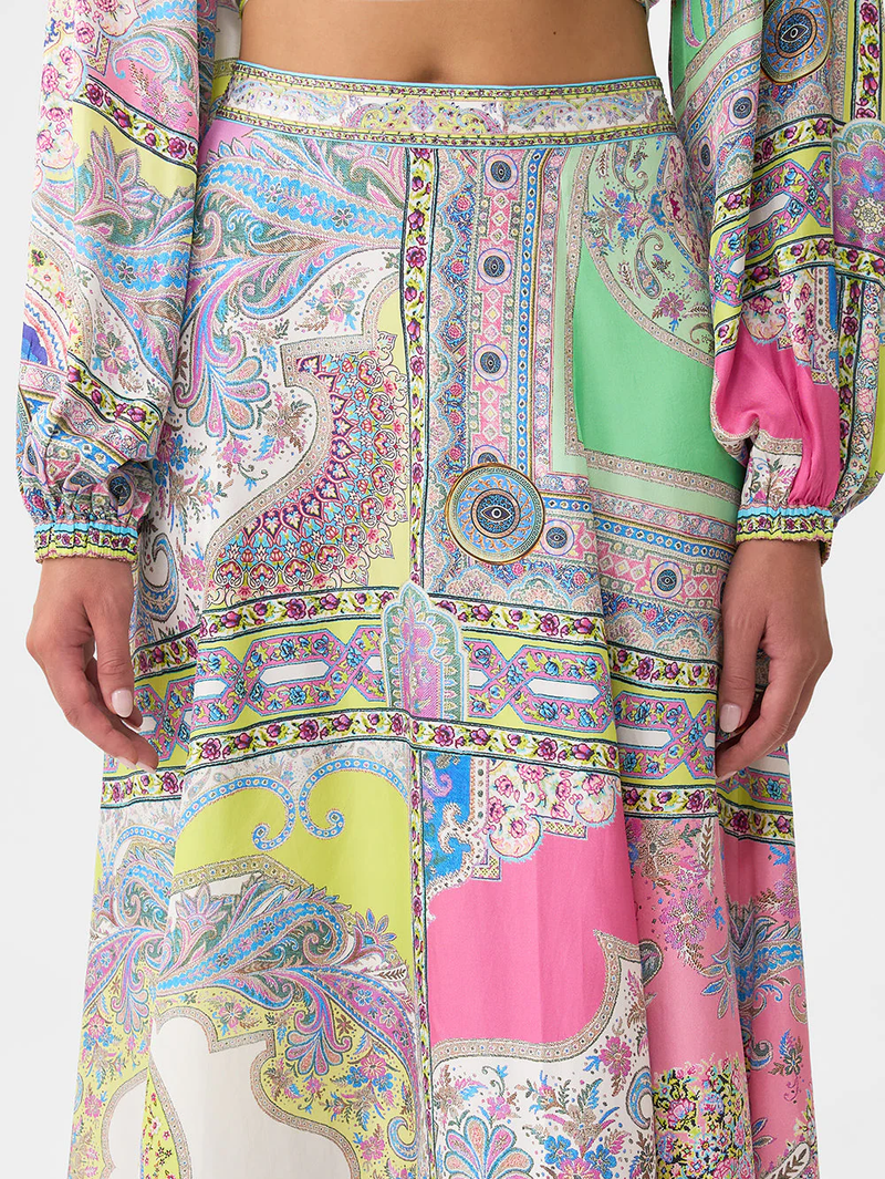 Magic Carpet Ride Paneled Flared Long Skirt