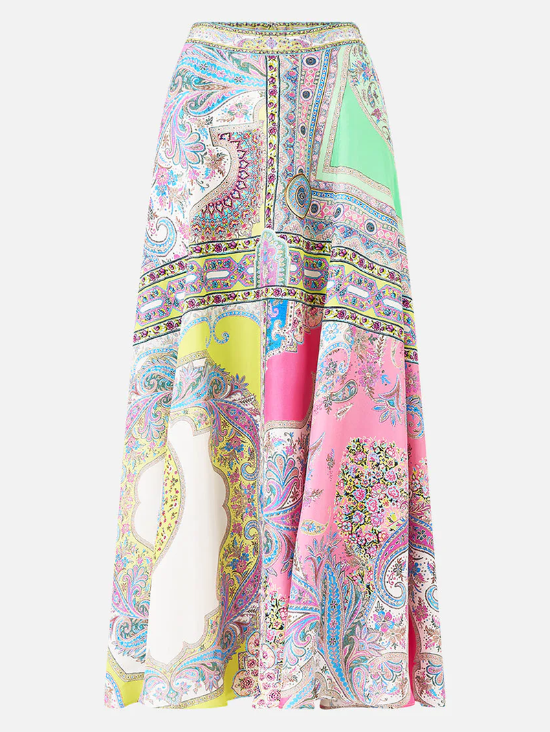 Magic Carpet Ride Paneled Flared Long Skirt
