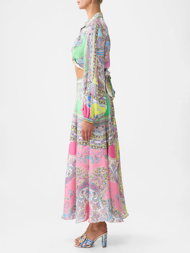 Magic Carpet Ride Paneled Flared Long Skirt