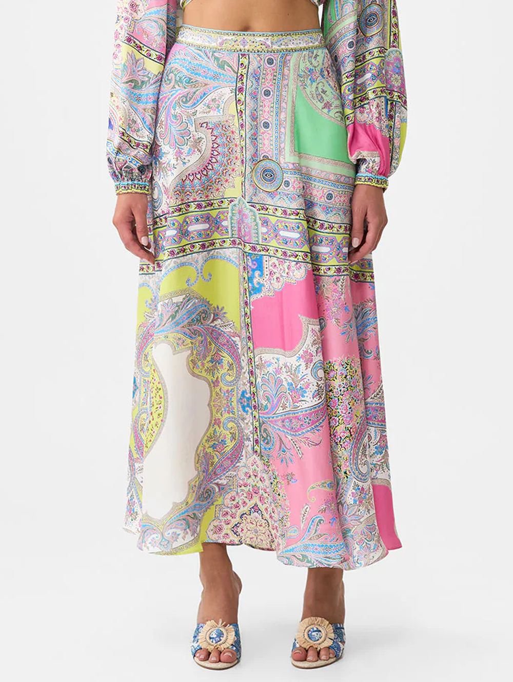 Magic Carpet Ride Paneled Flared Long Skirt