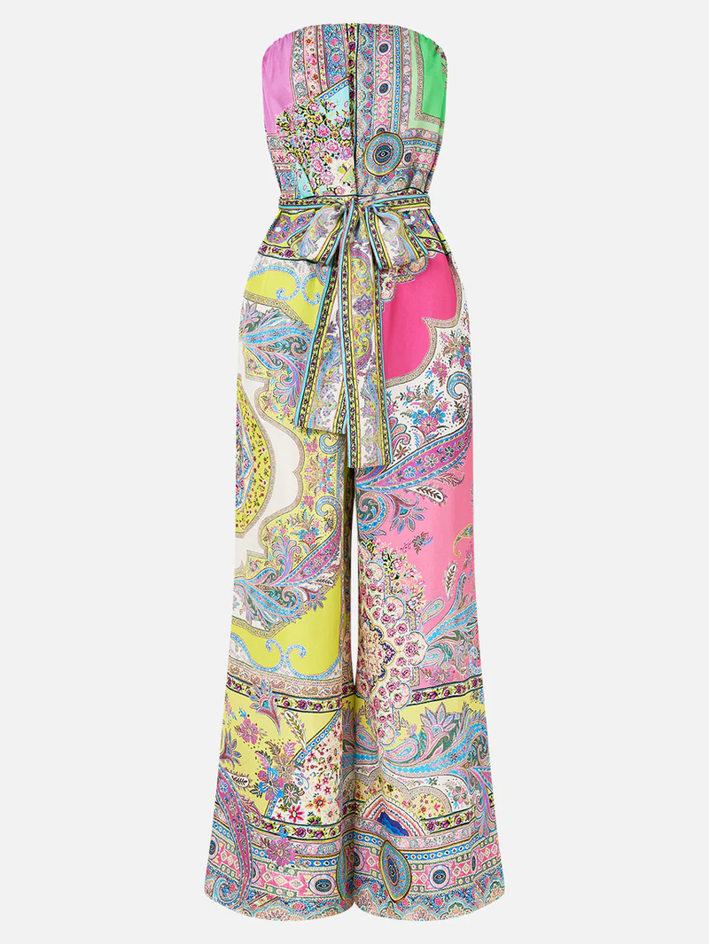 Magic Carpet Ride Tie Waist Strapless Jumpsuit