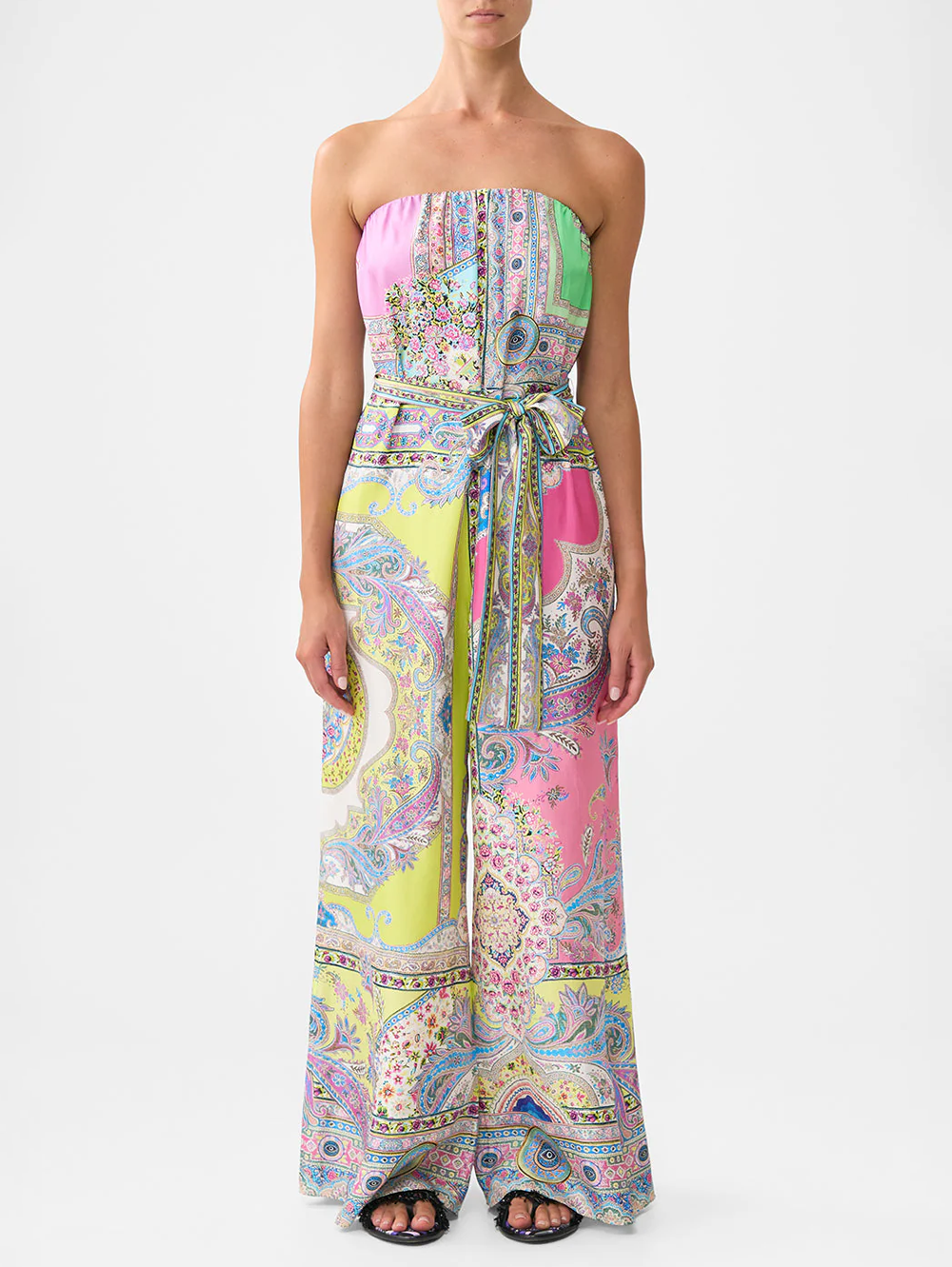 Magic Carpet Ride Tie Waist Strapless Jumpsuit