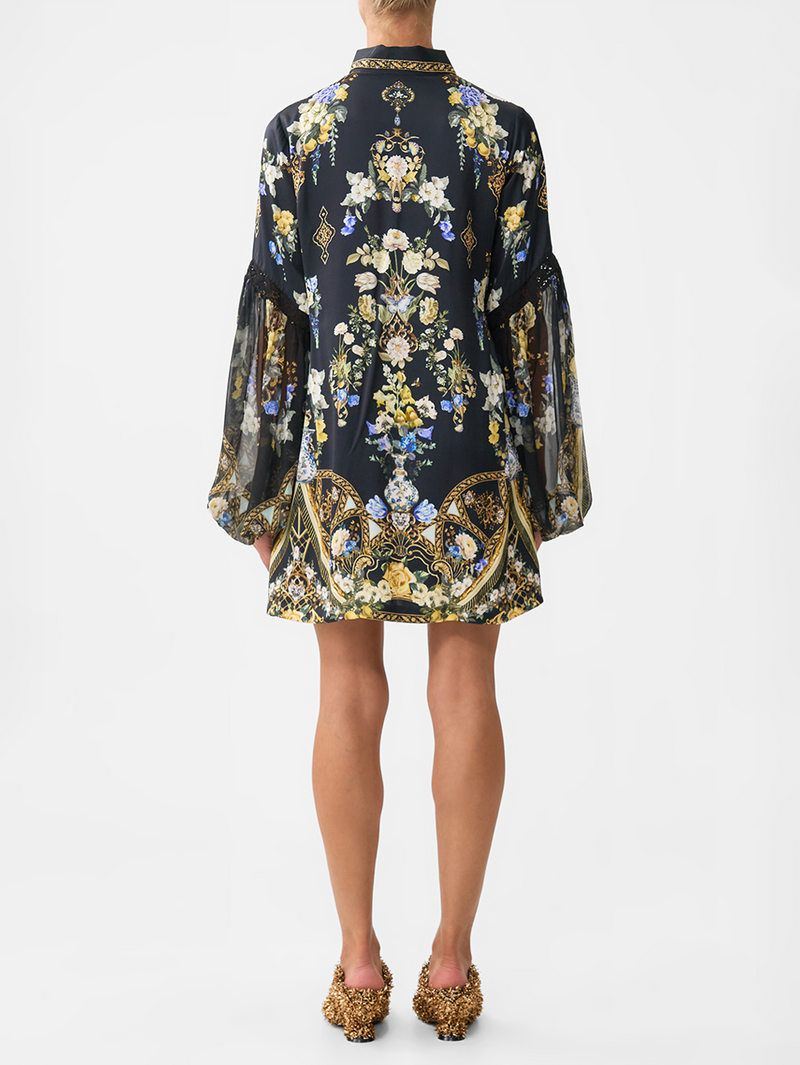 Ottoman Elegance Shirt Dress With Blouson Sleeves