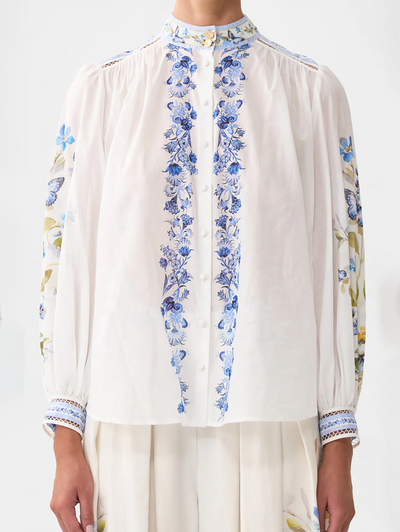 Botanical Ballads High Neck Button Through Blouse