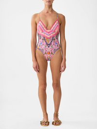 Patchwork Panorama Embroidered Tie Back One Piece