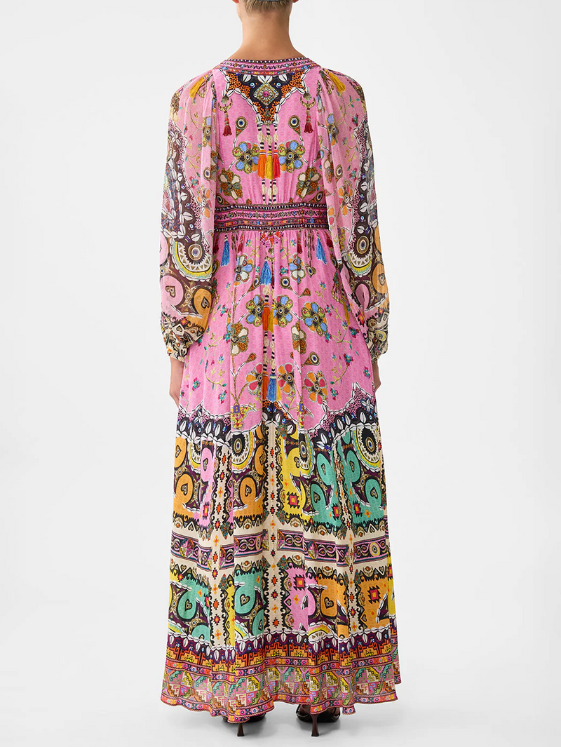 Patchwork Panorama Lace Up Front Long Dress