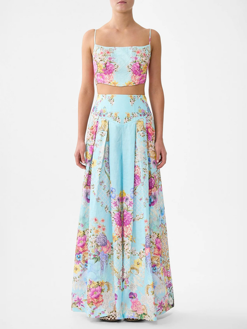 Bazaar Blooms Corset Waist Wide Leg Pant
